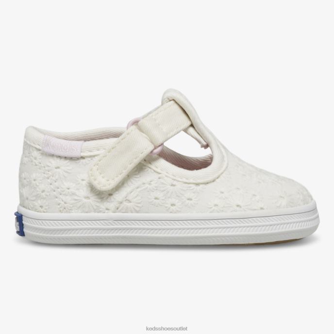 Footwear Champion Toe Cap T-Strap Little Kid Keds 4D6HZ248 White Eyelet