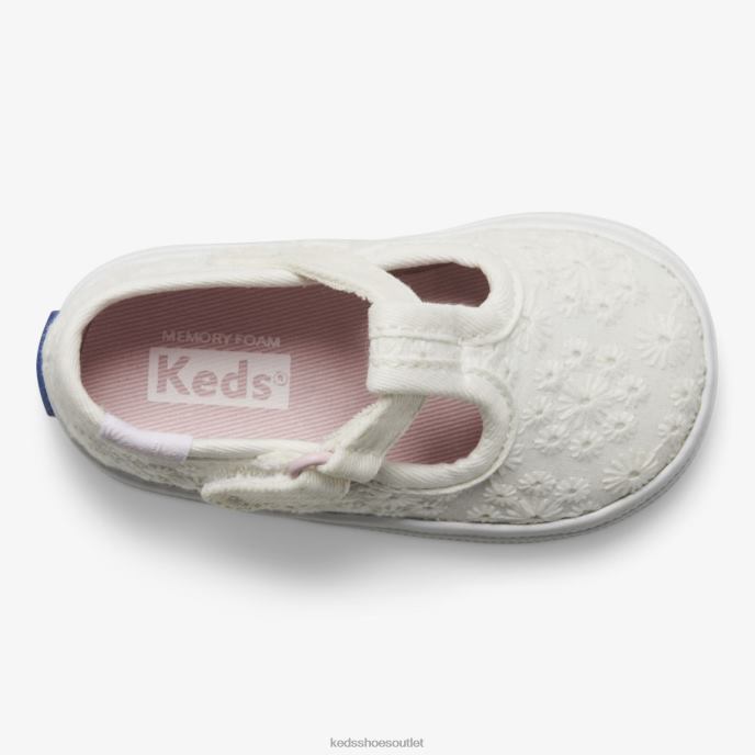 Footwear Champion Toe Cap T-Strap Little Kid Keds 4D6HZ248 White Eyelet