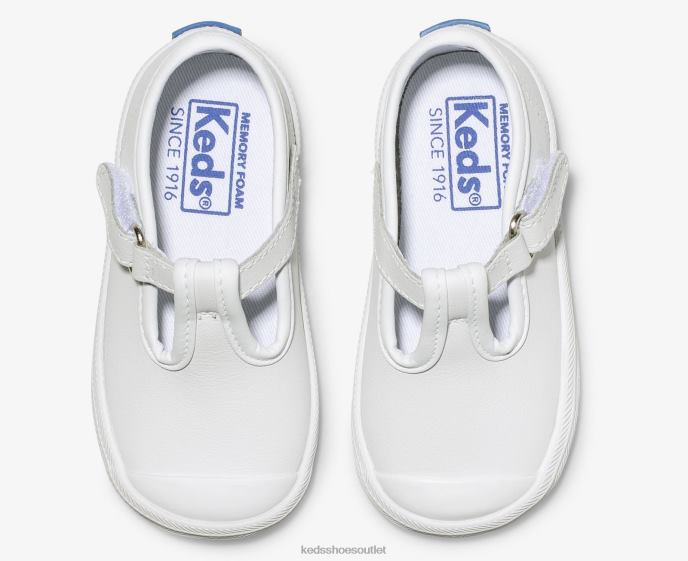 Footwear Champion Toe Cap T-Strap Sneaker Little Kid Keds 4D6HZ232 White Leather