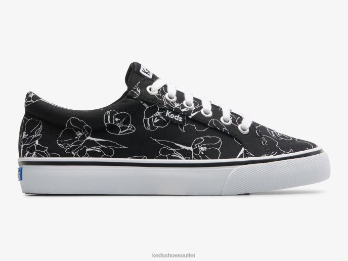 Footwear Jump Kick Canvas Hand Drawn Floral Sneaker Women Keds 4D6HZ201 Black White