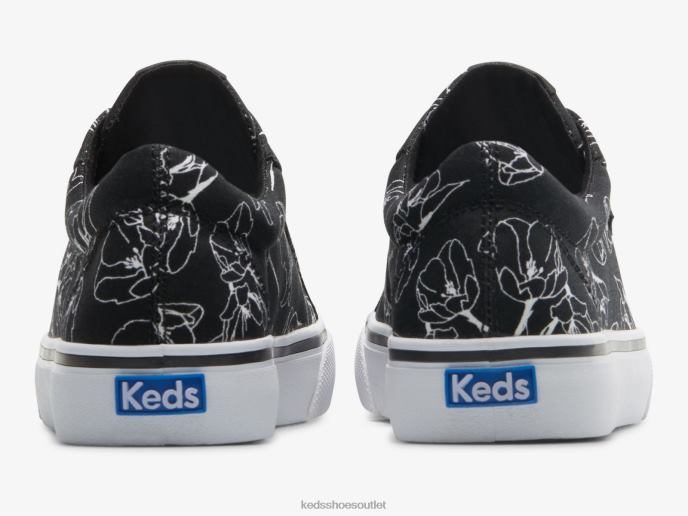 Footwear Jump Kick Canvas Hand Drawn Floral Sneaker Women Keds 4D6HZ201 Black White