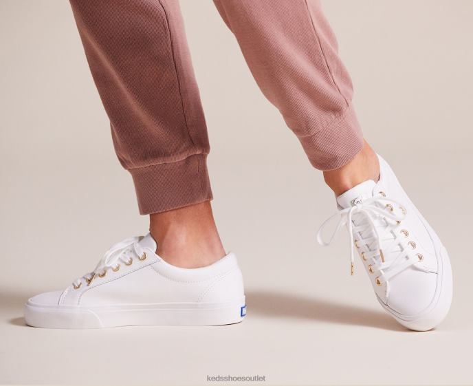 Footwear Jump Kick Leather Sneaker Women Keds 4D6HZ84 White Gold