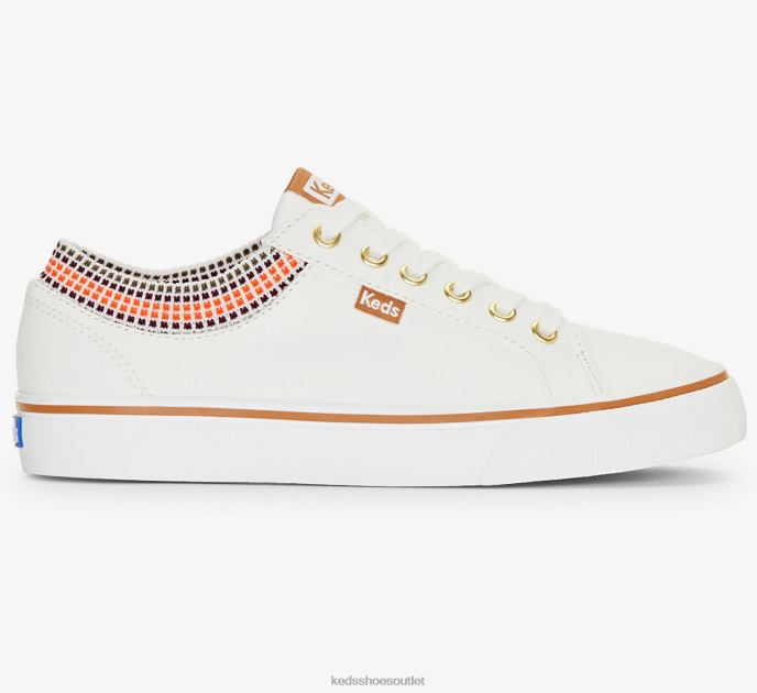 Footwear Jump Kick Rib Knit Collar Squares Canvas Sneaker Women Keds 4D6HZ76 Snow White