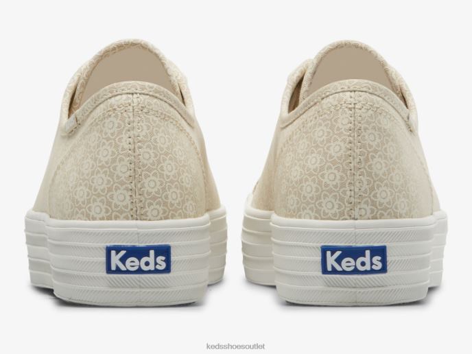 Footwear Triple Kick Canvas Floral Print Sneaker Women Keds 4D6HZ185 Tan White