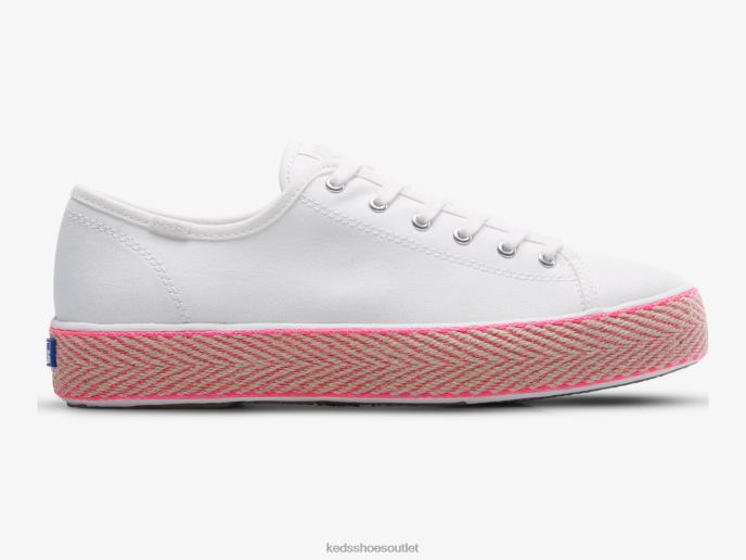 Footwear Triple Kick Canvas Jute Foxing Sneaker Women Keds 4D6HZ167 White Neon Pink
