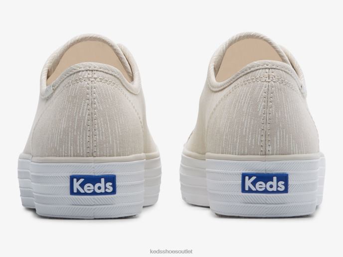 Footwear Triple Kick Canvas Lines Print Sneaker Women Keds 4D6HZ176 Tan Silver