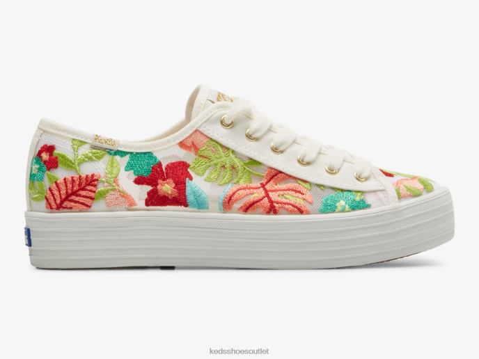 Footwear Triple Kick Tropical Embroidery Sneaker Women Keds 4D6HZ152 White Coral