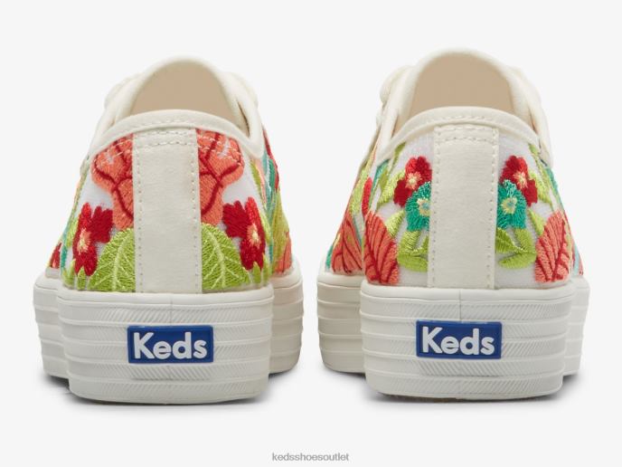 Footwear Triple Kick Tropical Embroidery Sneaker Women Keds 4D6HZ152 White Coral