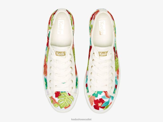 Footwear Triple Kick Tropical Embroidery Sneaker Women Keds 4D6HZ152 White Coral