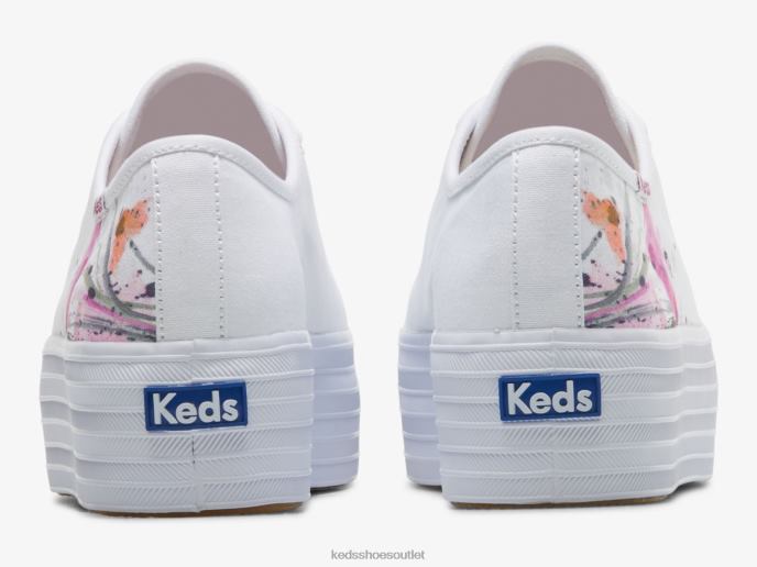 Footwear Triple Up Canvas Painterly Floral Sneaker Women Keds 4D6HZ161 White Pink