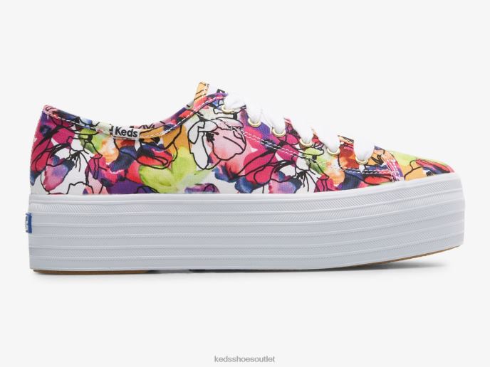 Footwear Triple Up Watercolor Floral Sneaker Women Keds 4D6HZ162 White Purple