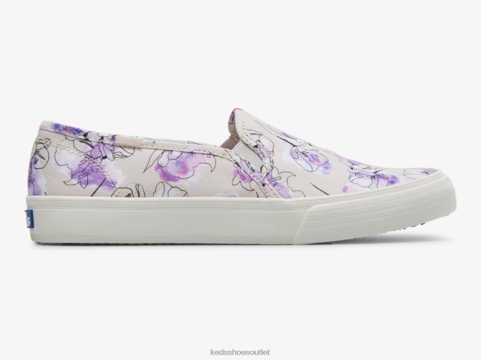 Footwear Double Decker Canvas Watercolor Floral Print Slip On Sneaker Women Keds 4D6HZ64 Grey Purple