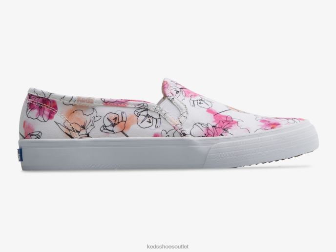 Footwear Double Decker Canvas Watercolor Floral Print Slip On Sneaker Women Keds 4D6HZ65 White Pink