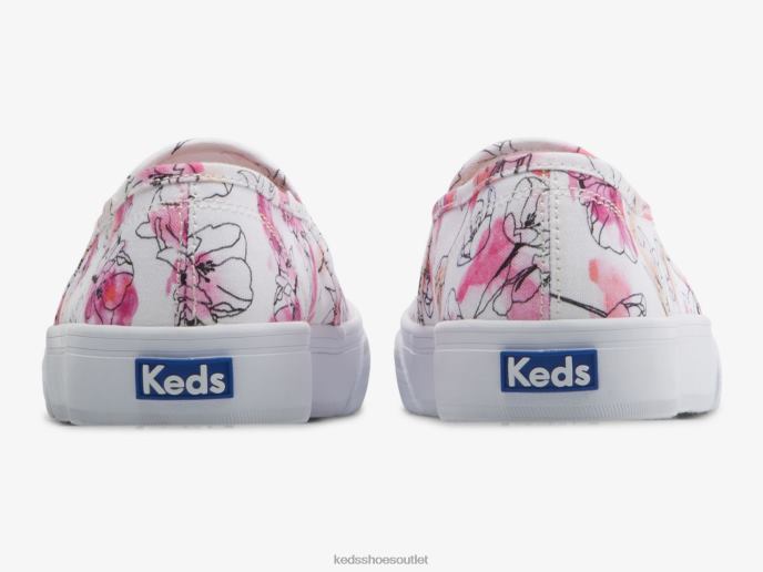 Footwear Double Decker Canvas Watercolor Floral Print Slip On Sneaker Women Keds 4D6HZ65 White Pink