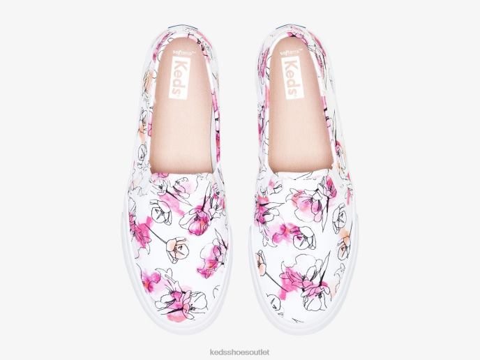Footwear Double Decker Canvas Watercolor Floral Print Slip On Sneaker Women Keds 4D6HZ65 White Pink