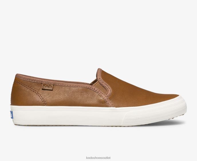 Footwear Double Decker Leather Slip On Sneaker Women Keds 4D6HZ26 Cognac