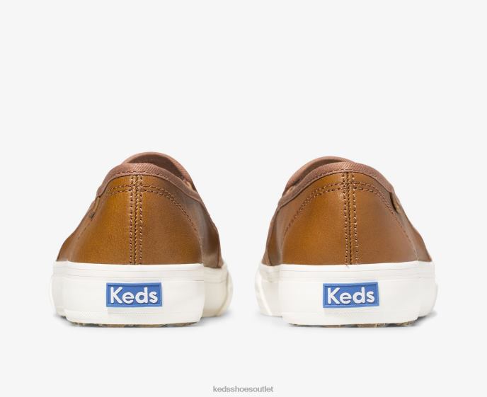 Footwear Double Decker Leather Slip On Sneaker Women Keds 4D6HZ26 Cognac