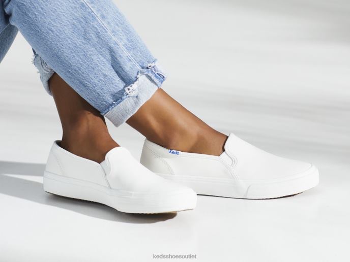 Footwear Double Decker Leather Slip On Sneaker Women Keds 4D6HZ28 White
